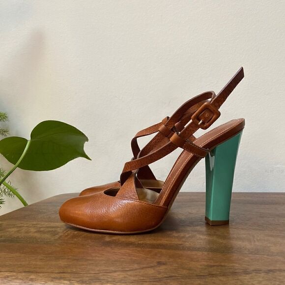 Vicini Leather Teal Color Heels Size 37 - Picture 1 of 13